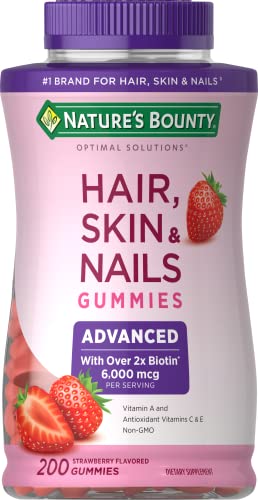 Nature's Bounty Optimal Solutions Advanced Hair, Skin, Nails, 2X Biotin, 200 Strawberry Gummies