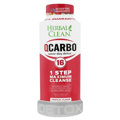 Herbal Clean QCarbo16 Same-Day Premium Detox Drink, Tropical Flavor, 16 Fl Oz