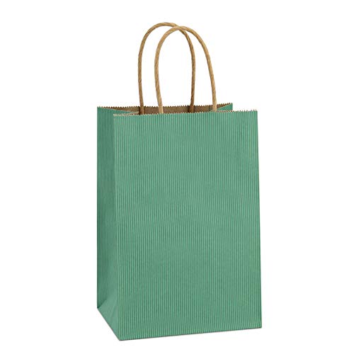 BagDream Kraft Paper Bags 100Pcs 5.25x3.75x8 Inches Small Paper Gift Bags with Handles Bulk, Paper Shopping Bags, Kraft Bags, Party Bags, Gift Bags (Green)