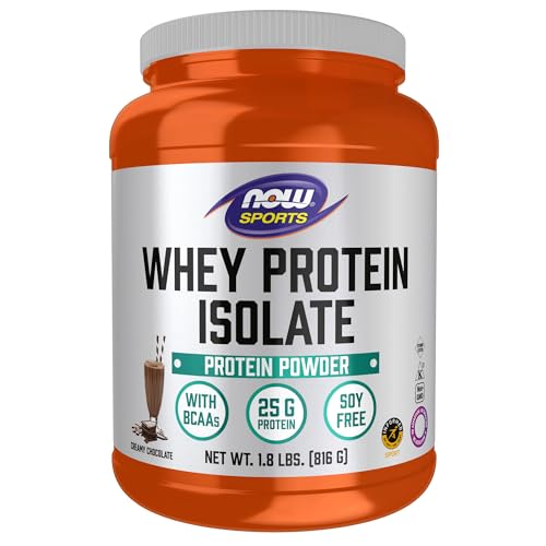 NOW Sports Nutrition, Whey Protein Isolate, 25 g With BCAAs, Creamy Chocolate Powder, 1.8-Pound