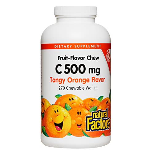 Natural Factors, Kids Chewable Vitamin C 500 mg, Supports Immune Health, Bones, Teeth and Gums, Tangy Orange, 270 Count (Pack of 1)