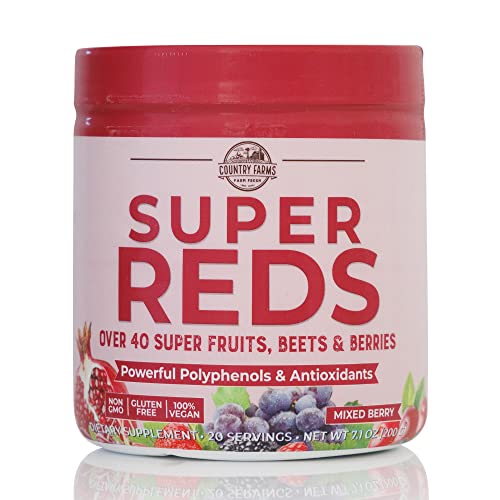 COUNTRY FARMS Super Reds, Energizing Polyphenol Superfood, 48 Super Fruits and Berries, Powerful Antioxidants and Polyphenols, Supports Energy, 20 Servings, Mixed Berry Flavor