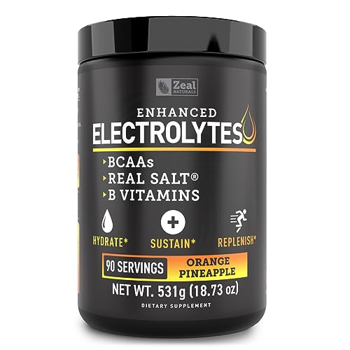 Enhanced Electrolyte Powder (Orange Pineapple | 90ct.) + BCAA, B-Vitamins & Real Salt® - Hydration Powder w Potassium, Sodium, Zinc, Magnesium for Hydration