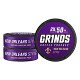 Grinds Coffee Pouches | 3 Cans of New Orleans | Made in the USA | 18 Pouches Per Can | 2x Caffeine 1 Pouch eq. 1/2 Cup of Coffee (New Orleans)