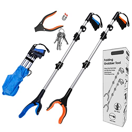 Grabber Reacher Tool 2 Pack 32+43 Inch, Extra Long Pickup Aids, Foldable and Lightweight Handy Trash Claw for Elderly, Reaching Assist Tool for Trash Pick Up, Litter Picker, Arm Extension Tools