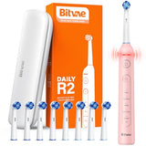 Bitvae R2 Rotating Electric Toothbrush for Adults with 8 Brush Heads, 5 Modes Rechargeable Power Toothbrush with Pressure Sensor, Pink