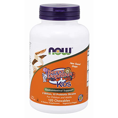 NOW Supplements, BerryDophilus™ with 2 Billion, 10 Probiotic Strains, Xylitol Sweetened, Strain Verified, 120 Chewables, packaging may vary