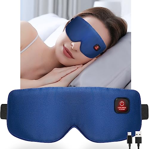 Heated Eye Mask Cordless for Dry Eyes, USB Eyes Heating Pad, Rechargeable, Real Silk, Sleep Mask for Men Women, Warm Eye Compress for Relief Stye, Blepharitis, Chalazion, Eye Fatigue or MGD