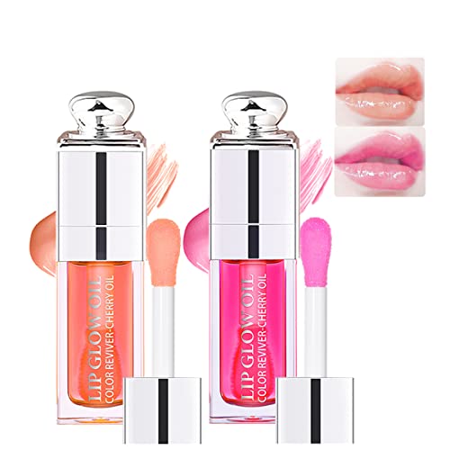 2 Colors Hydrating Plumping Lip Glow Oil,Moisturizing Lip Oil Gloss Transparent Glossy Lip Gloss Primer Lip Tint for Lip Care and Dry Lip by Aaiffey (001#+007#)