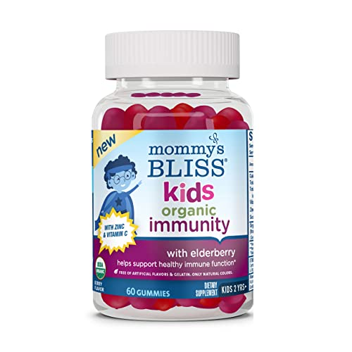 Mommy's Bliss Kids Organic Immunity Gummies with Elderberry Helps Support Healthy Immune Function, USDA Organic, with Zinc & Vitamin C,Age Kids 2 Years +, 60 Gummies