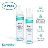 DermaRite 3-N-1 Foaming Rinse-Free Body Wash Pump Bottle Mild Scent 7.5 oz. 00190 2 Ct