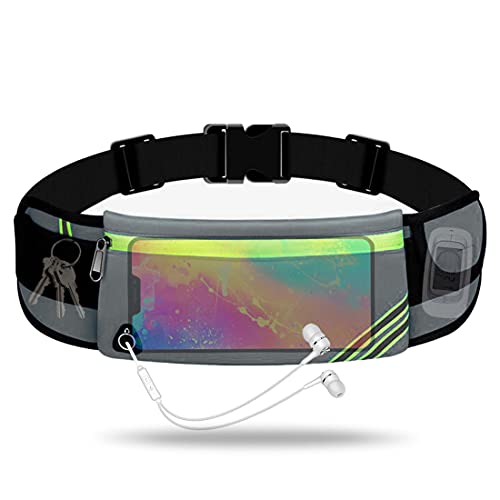 Running Belt Waist Pack Bag Fanny Pack for Phone Men Women,Thin Runners Pouch Belt for Hiking Walking Sports Cycling Traveling Money Belt,Phone Carrier Waistband for Wallet Gray