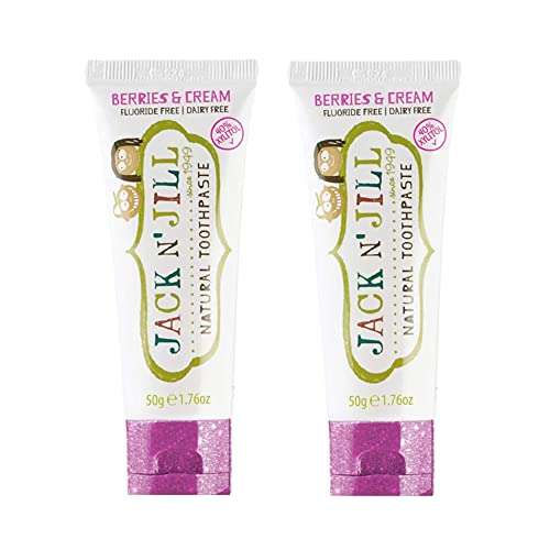 Jack N' Jill Natural Kids Toothpaste - Berries & Cream - Organic, Gluten Free, Vegan, BPA Free, Fluoride Free, SLS Free, Dairy Free - Make Toothbrushing Fun for Kids - 1.76 oz (Pack of 2)