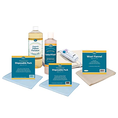 Pure Organic Cold Pressed Castor Oil Pack Kit - Exclusive Palma Christos Brand - Hexane FREE! Many castor oil uses for health problems!