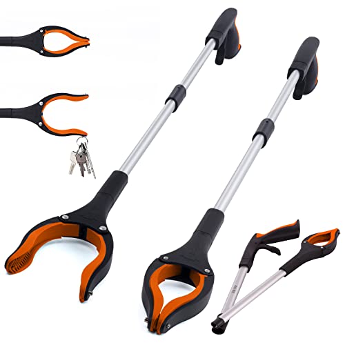 2-Pack Extra Long Grabber Reacher, 32" Foldable Trash Picker Grabber with Strong Magnetic Tip, 360° Rotating Head Trash Gripper, Trash Claw Grabber Tool,Hand Grabber for Reaching(Orange)