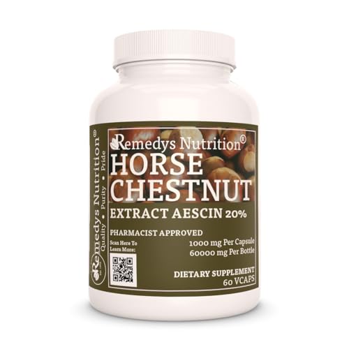 Remedys nutrition® Horse Chestnut Extract Aescin 20% - 1,000mg Vegan Capsules Herbal Supplement - Non-GMO, Gluten Free, Dairy Free - Two Month Supply (60 Count)