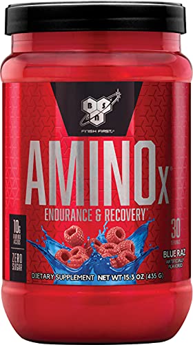 BSN Amino X Muscle Recovery & Endurance Powder with BCAAs, Intra Workout Support, 10 Grams of Amino Acids, Keto Friendly, Caffeine Free, Flavor: Blue Raz, 30 Servings (Packaging May Vary)