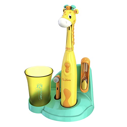 Brusheez® Kids’ Electric Toothbrush Set - Safe & Effective for Ages 3+ - Parent Tested & Approved with Gentle Bristles, 2 Brush Heads, Rinse Cup, 2-Minute Timer, & Storage Base (Jovie The Giraffe)