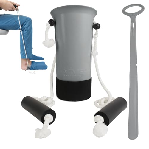 Vive Sock Aid Device for Seniors and Shoe Horn Kit - Sock Puller Aid Easy On and Off - Shoe Horn Long Handle - Adjustable