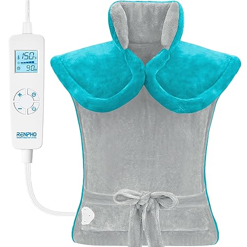 RENPHO Heating Pads for Neck and Shoulders and Back, FSA HSA Items Only List, Electric Heat Pad with Auto Shut Off, Birthday Valentines Day Gifts, Weighted Heating Pad for Back Pain Relief, Gray Green