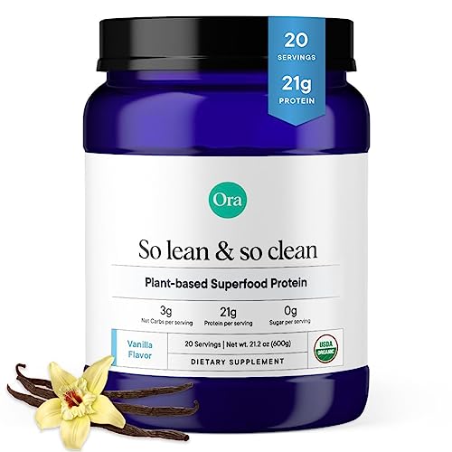 Ora Organic Protein Powder - 21g Plant-Based Protein for Women and Men Pre-Workout Vanilla Flavor, 20 Servings, Clean Protein Source, Low Net Carbs, Keto-Friendly, Gluten-Free, Dairy-Free, Soy-Free