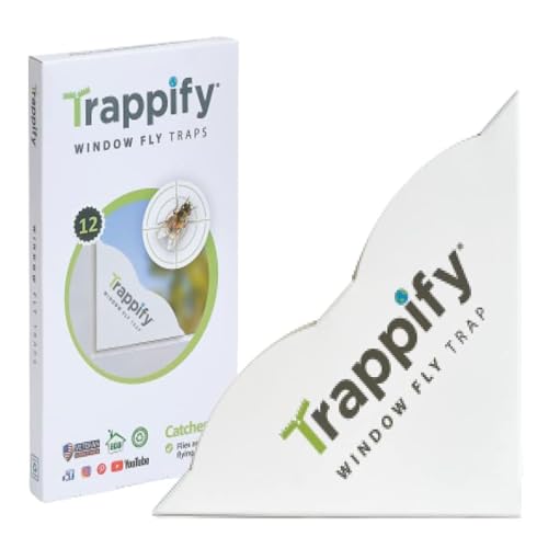 Trappify Window Fly Traps: House Window Fruit Fly Traps for Indoors, Gnat, & Other Flying Insect, Disposable Indoor Fly Trap with Extra Sticky Adhesive Strips - Inside Home Housefly Bug Catchers (12)