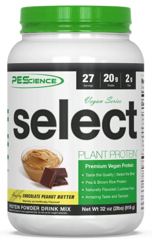 PEScience Select Vegan Plant Based Protein Powder, Chocolate Peanut Butter, 27 Serving, Premium Pea and Brown Rice Blend