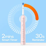 Bitvae R2 Rotating Electric Toothbrush for Adults with 8 Brush Heads, 5 Modes Rechargeable Power Toothbrush with Pressure Sensor, Pink