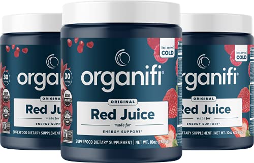 Organifi Red Juice - Vegan Energy Powder - Berry-Flavored Adaptogen Drink - Caffeine Free, 90 Servings