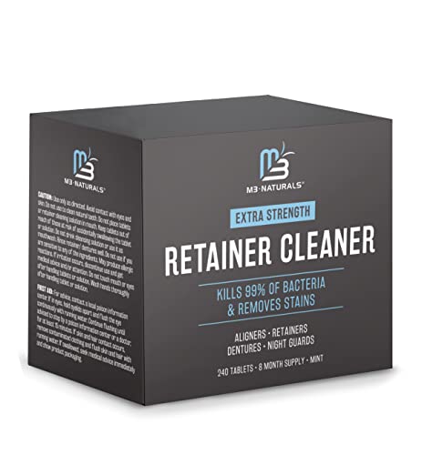 Retainer and Denture Cleansers 240 Tablets Removes Bad Odors Discoloration Stains Plaque for Cleaning Invisalign Mouth Guard Night Guard and Removable Dental Appliances by M3 Naturals