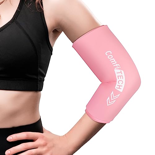 ComfiTECH Elbow Ice Pack for Tendonitis and Tennis Elbow Ice Pack Wrap Sleeve Cold Compression Golfers Arm Ice Pack for Injuries Reusable Calf Cold Compression for Pain Relief (M Pink)