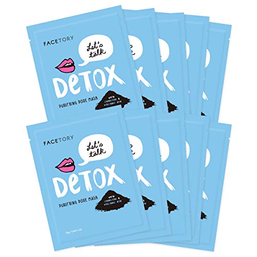 FACETORY Let's Talk, Detox Purifying Sheet Mask with Charcoal and Volcanic Ash - For All Skin Types - Detoxifying, Soothing, and Purifying (Pack of 10)