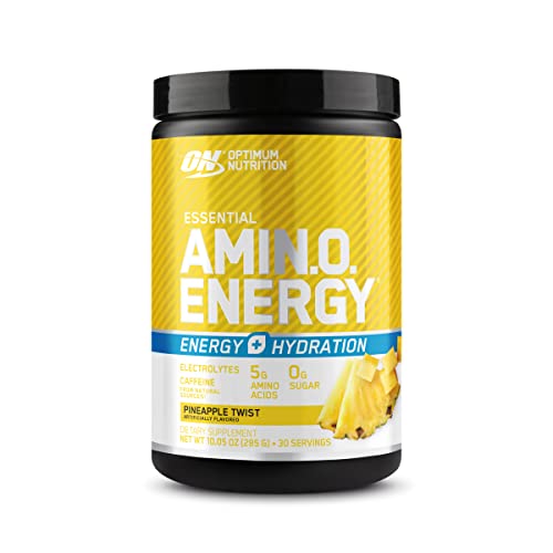 Optimum Nutrition Amino Energy Plus Electrolytes Energy Drink Powder, Caffeine for Pre-Workout Energy, Amino Acids/BCAAs for Post-Workout Recovery, Pineapple Twist, 30 Servings- Packaging May Vary
