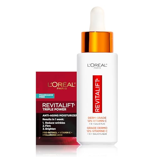 L'Oreal Paris Revitalift 12% Pure Vitamin C Serum, Vitamin E, Salicylic Acid, Brightening 1 oz + Moisturizer Sample
