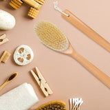 OWIIZI Bath Brushes with Soft and Natural Bristles Antiskid Wooden Long Handle Shower Body Scrubber for Wet or Dry Exfoliating,Back Scrub Deep Cleanse