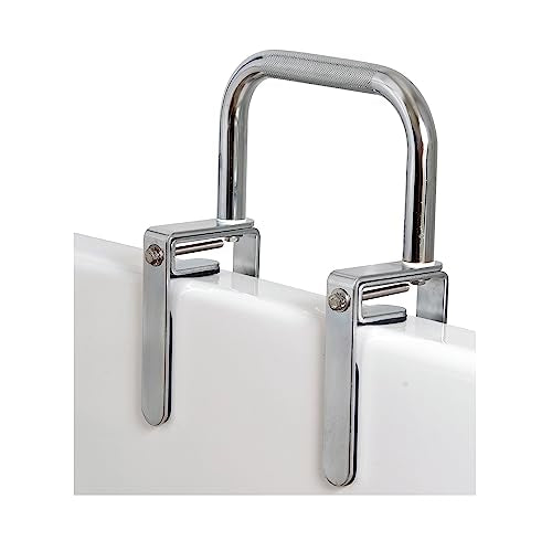 Carex Health Brands Bathtub Rail with Finish Bathtub Grab Bar Safety Bar for Seniors and Handicap for Assistance Getting in and Out of Tub, Easy to Install on Most Tubs, Chrome, 1 Count