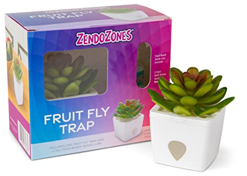 ZendoZones Fruit Fly Trap with Zendo Lure, Mellow Molly with Plastic White Base, Refillable and Reusable