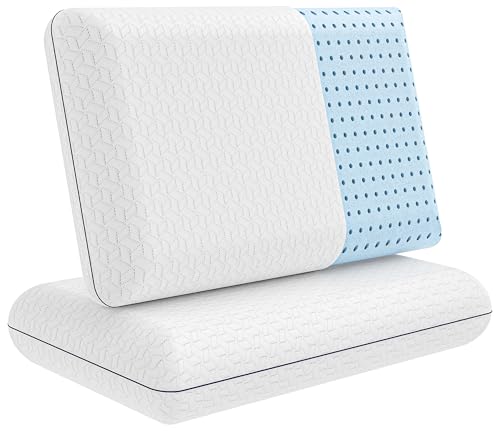 Vaverto Gel Memory Foam Pillow - Queen Size - Ventilated, Bed Pillows with Viscose Made From Bamboo Pillow Cover,Cooling, Contoured Support-2 Pack
