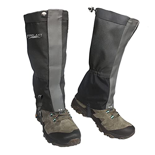 Frelaxy Leg Gaiters 100% Waterproof Hiking Gaiters, Hunting Gaiters with Upgraded Rubber Foot Strap, Adjustable Snow Boot Gaiters for Skiing Motorcycle Snowshoeing (Black, L)