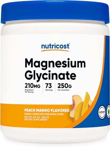 Nutricost Magnesium Glycinate Powder (Peach Mango, 250 Grams) - Magnesium (30%) Glycinate (as Bisglycinate)