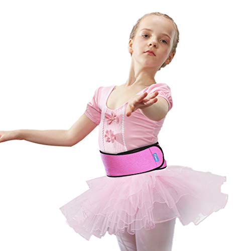 Luwint Kids Waist Belt Brace Support - Abdominal Binder Hernia Band for Waist Back Pain Relief Dance Yoga Volleyball Basketball (Rose Red)