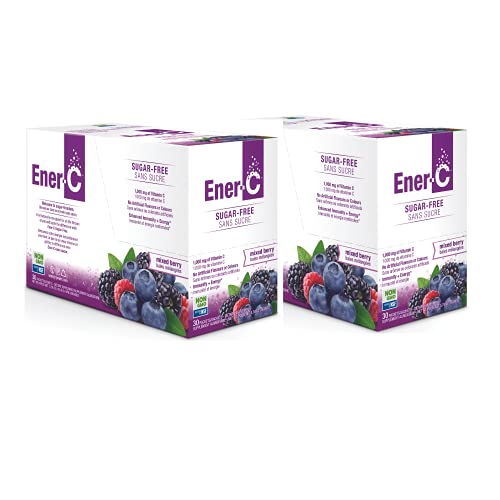 Ener-C Sugar Free Mixed Berry Multivitamin Drink Mix, 1000mg Vitamin C, Non-GMO, Vegan, Real Fruit Juice Powders, Natural Immunity Support, Electrolytes, Gluten Free, 30 Count (Pack of 2)