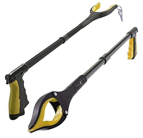 Grabber Reacher Tool - 2 Pack - Newest Version Long 32 Inch Foldable Pick Up Stick - Strong Grip Magnetic Tip Lightweight Trash Picker Claw Reacher Grabber Tool Elderly Reaching - by Luxet (Yellow)