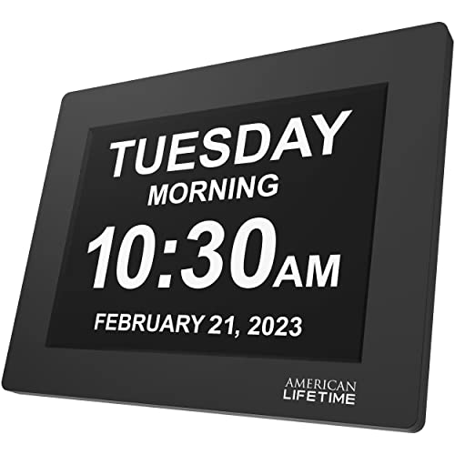 American Lifetime 【New 2024】 Dementia Clock Large Digital Clock for Seniors, Digital Clock Large Display with Custom Alarms, Clock with Day & Date for Elderly, Large Number Digital Clock Black