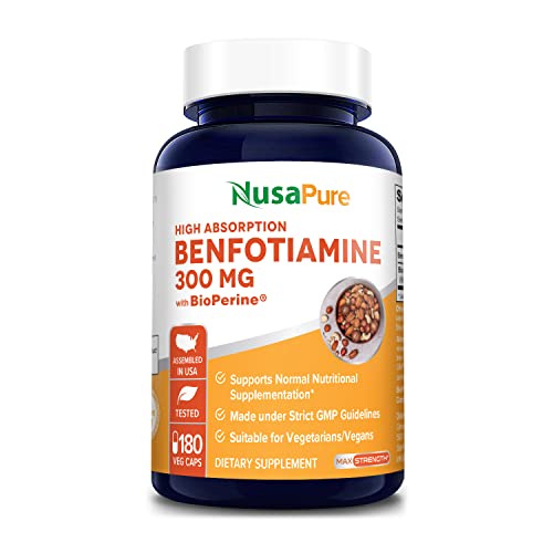 NusaPure Benfotiamine 300mg 180 Veggie Caps (Non-GMO,Vegan & Gluten-Free) with Bioperine