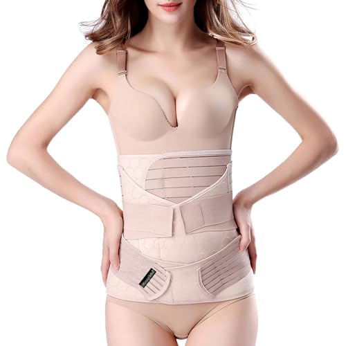 3 in 1 Postpartum Belly Band - Postpartum Belly Support Recovery Wrap, After Birth Brace, Slimming Girdles, Body Shaper Waist Shapewear, Post Surgery Pregnancy Belly Support Band (S/M, Beige)