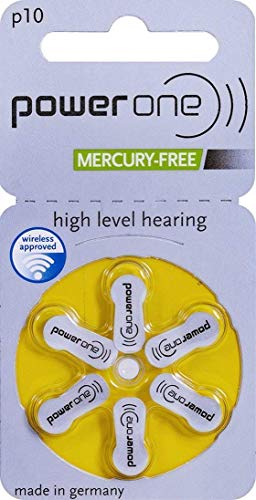 Powerone Battery 10, (60ea/pkg) p10 Zinc Air Hearing Aid Batteries (Yellow) Size 10, 2 Pack (60 Batteries)