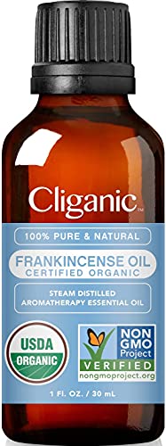 Cliganic USDA Organic Frankincense Essential Oil, 1oz - Boswellia Serrata, 100% Pure Natural Undiluted, for Aromatherapy | Non-GMO Verified