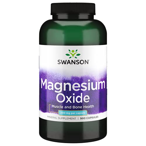Swanson Magnesium Bone & Muscle Health Mood Support 200 Milligrams (2 Caps per 400 mg Serving Magnesium Oxide) 500 Capsules