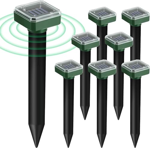 8pk Upgrade Mole Repellent for lawns Gopher Repellent Ultrasonic Solar Powered Snake Repellent Deterrent Mole Repeller Vole Repellent Outdoor Lawns Garden Yard All Pests Sonic Spikes Stakes Chaser 8pk